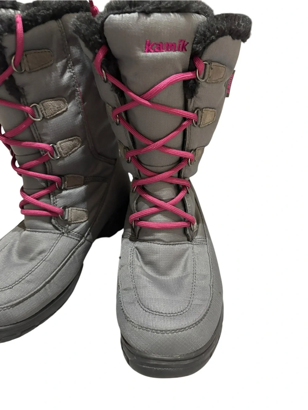 Kamik Brooklyn Waterproof Winter Snow Boots Charcoal Gray Pink 7
